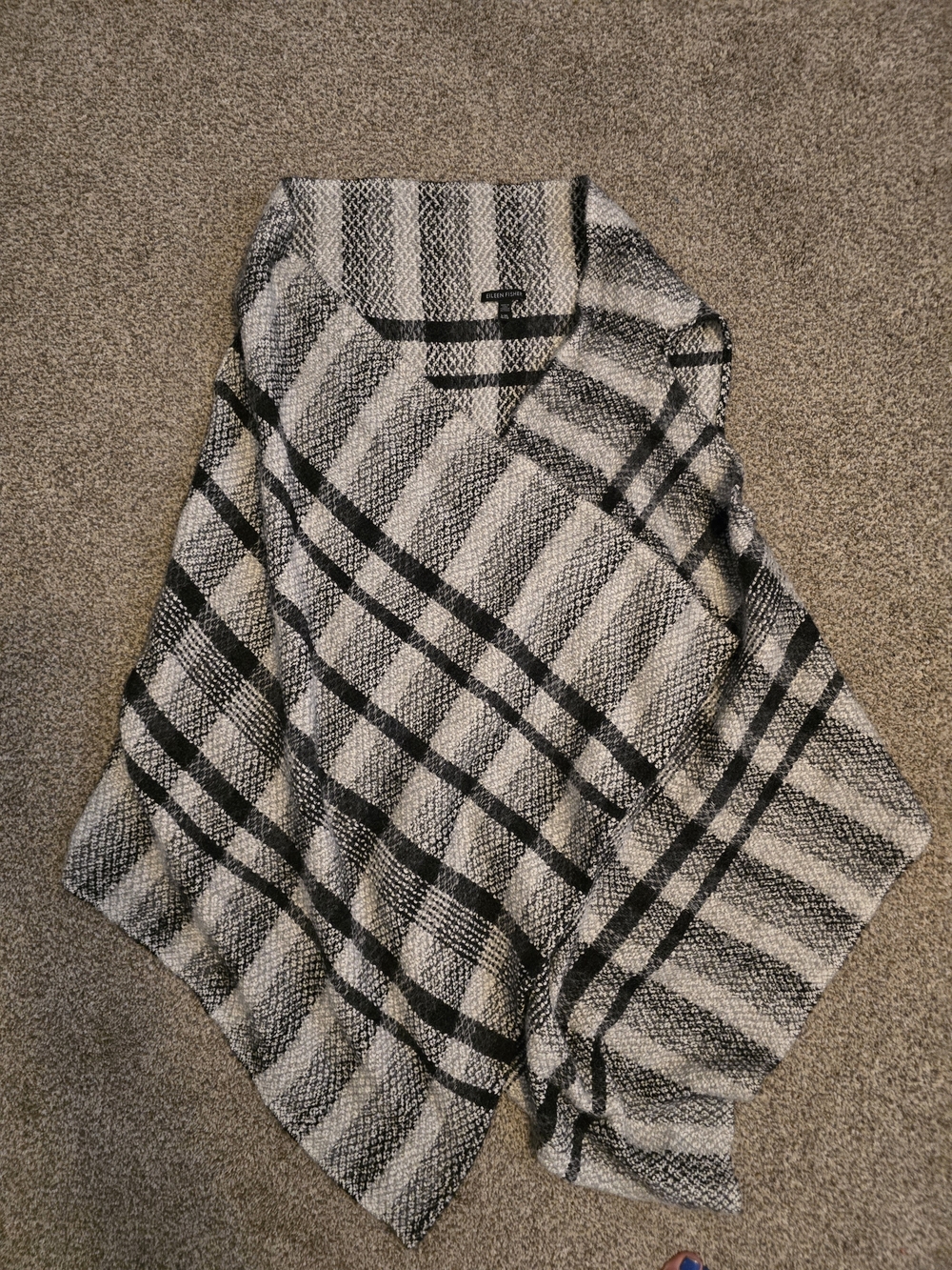 Eileen Fisher Black and White/Cream Plaid Wrap Cotton & Alpaca Size L/XL